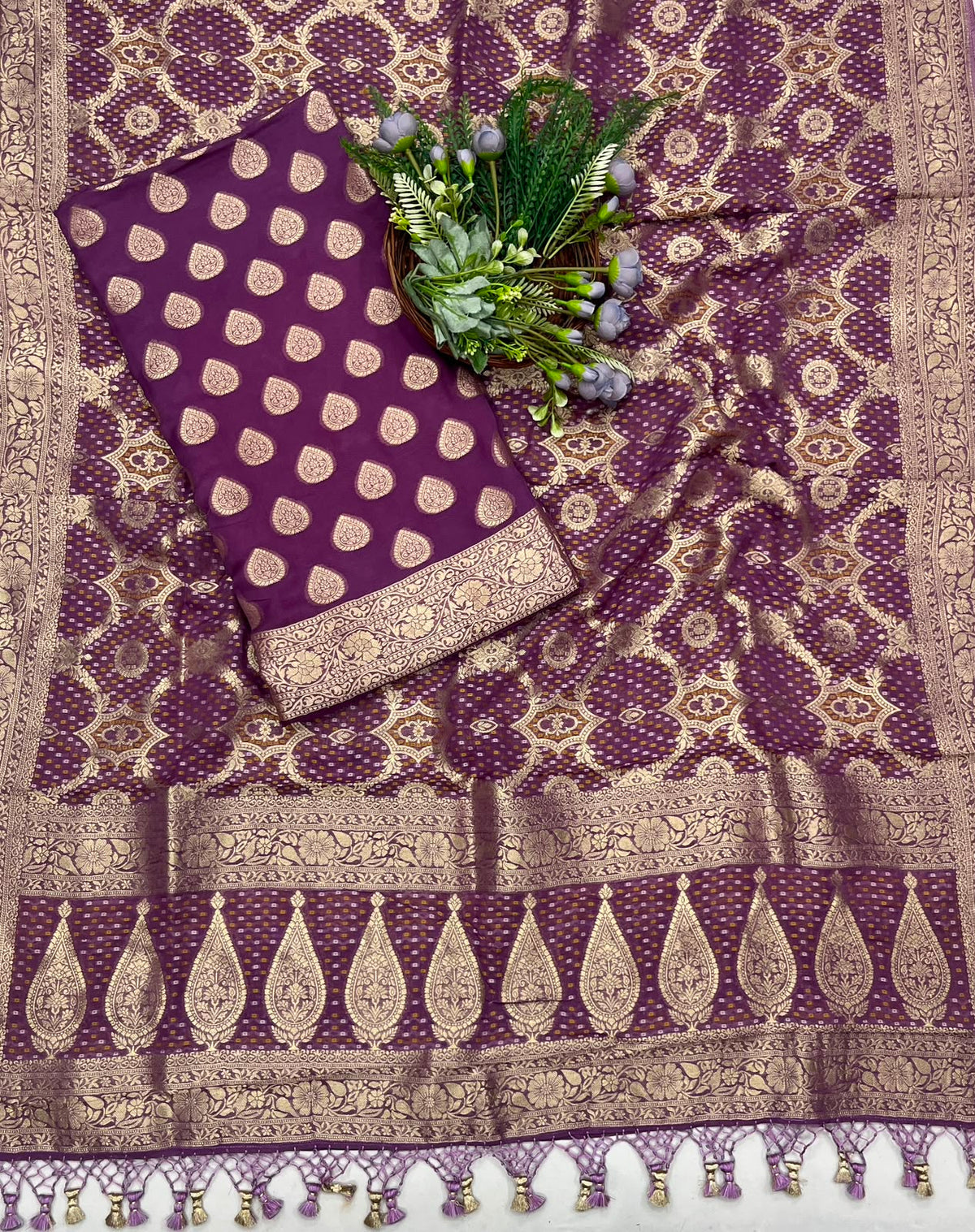 232C Banarasi Georgette Dark Purple  Suit Fabric / CKC Banarasi Edit