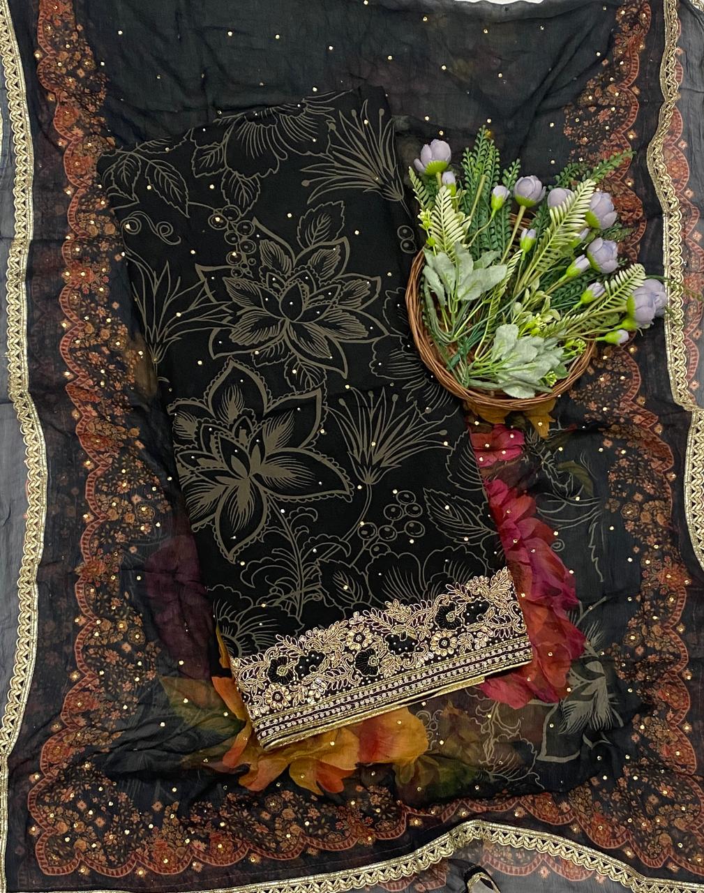 240C Organza  Black Suits Fabric/ CKC Partywear Collection