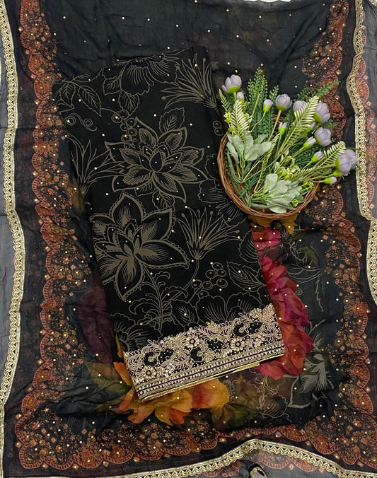 240C Organza  Black Suits Fabric/ CKC Partywear Collection