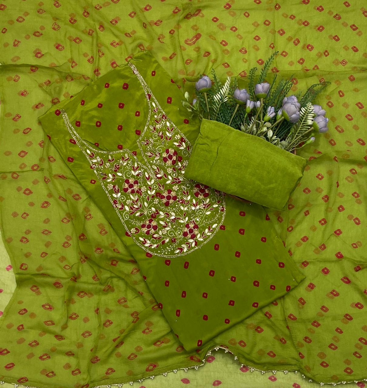 272C Jaipuri Crepe Green Suit Fabric / CKC Jaipuri Suits