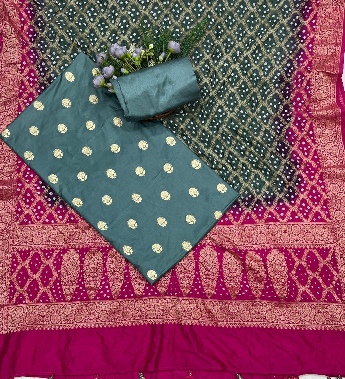 305C Banarasi Silk Sea Blue With Magenta Suit Fabric / CKC Banarasi Edit