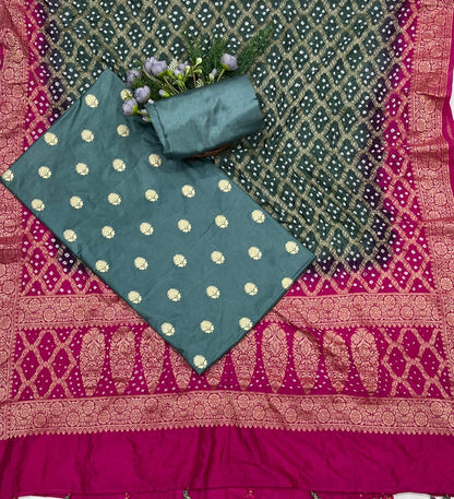 305C Banarasi Silk Sea Blue With Magenta Suit Fabric / CKC Banarasi Edit