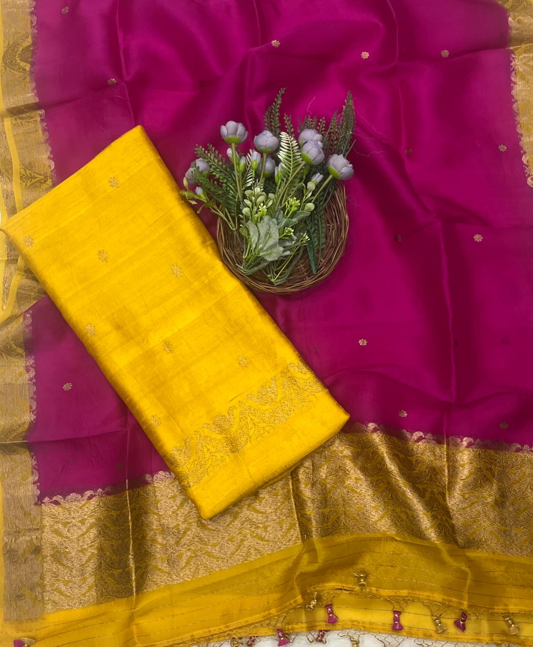 Pure Silk Yellow Suit Fabric/ CKC Banarasi Edit