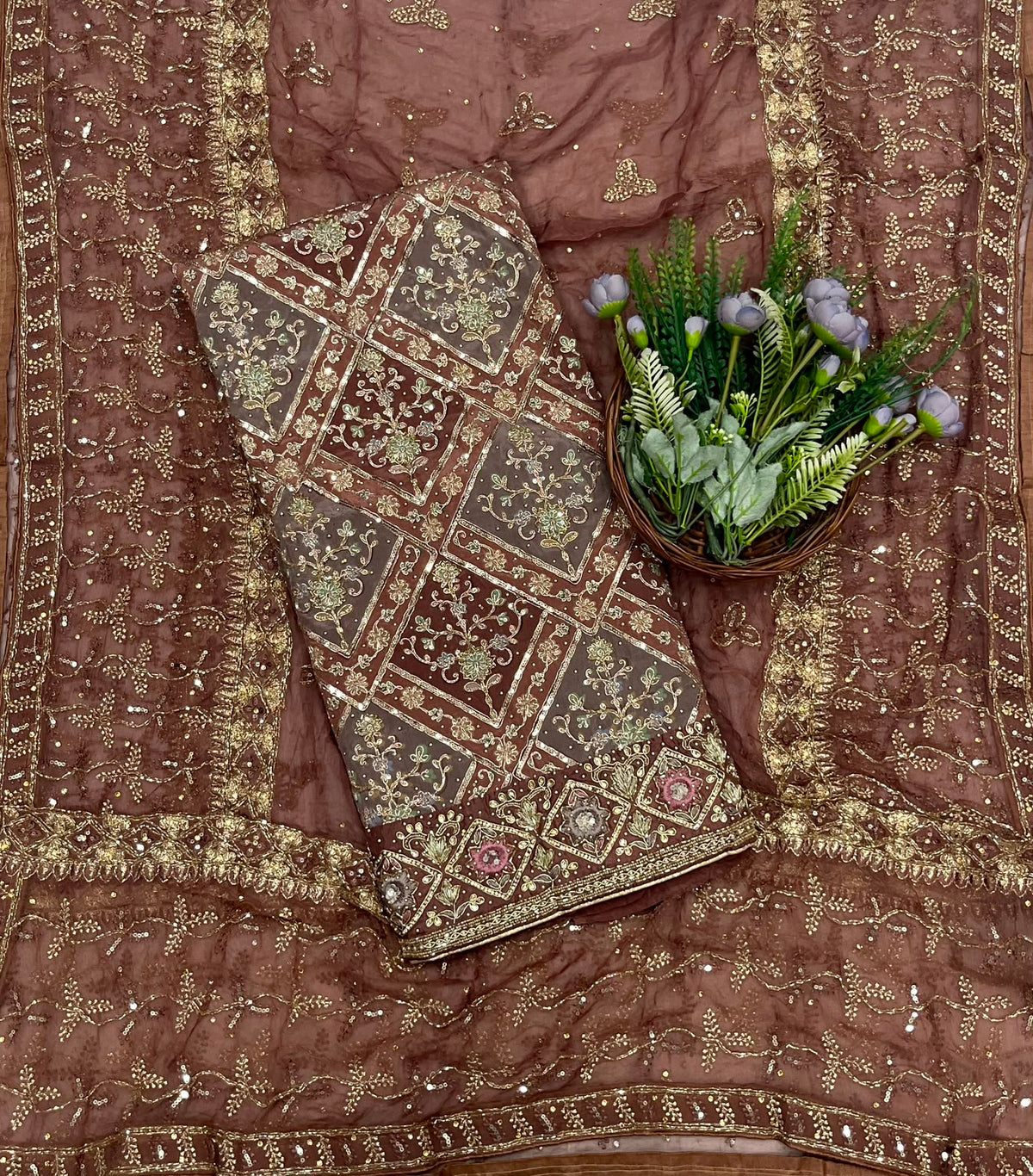 366C Silk Rust Brown Suit Fabric/ CKC Partywear Collection