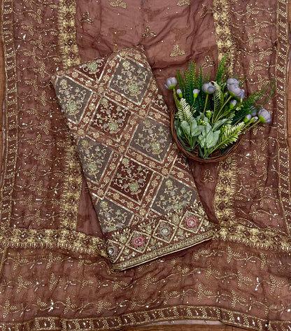 366C Silk Rust Brown Suit Fabric/ CKC Partywear Collection