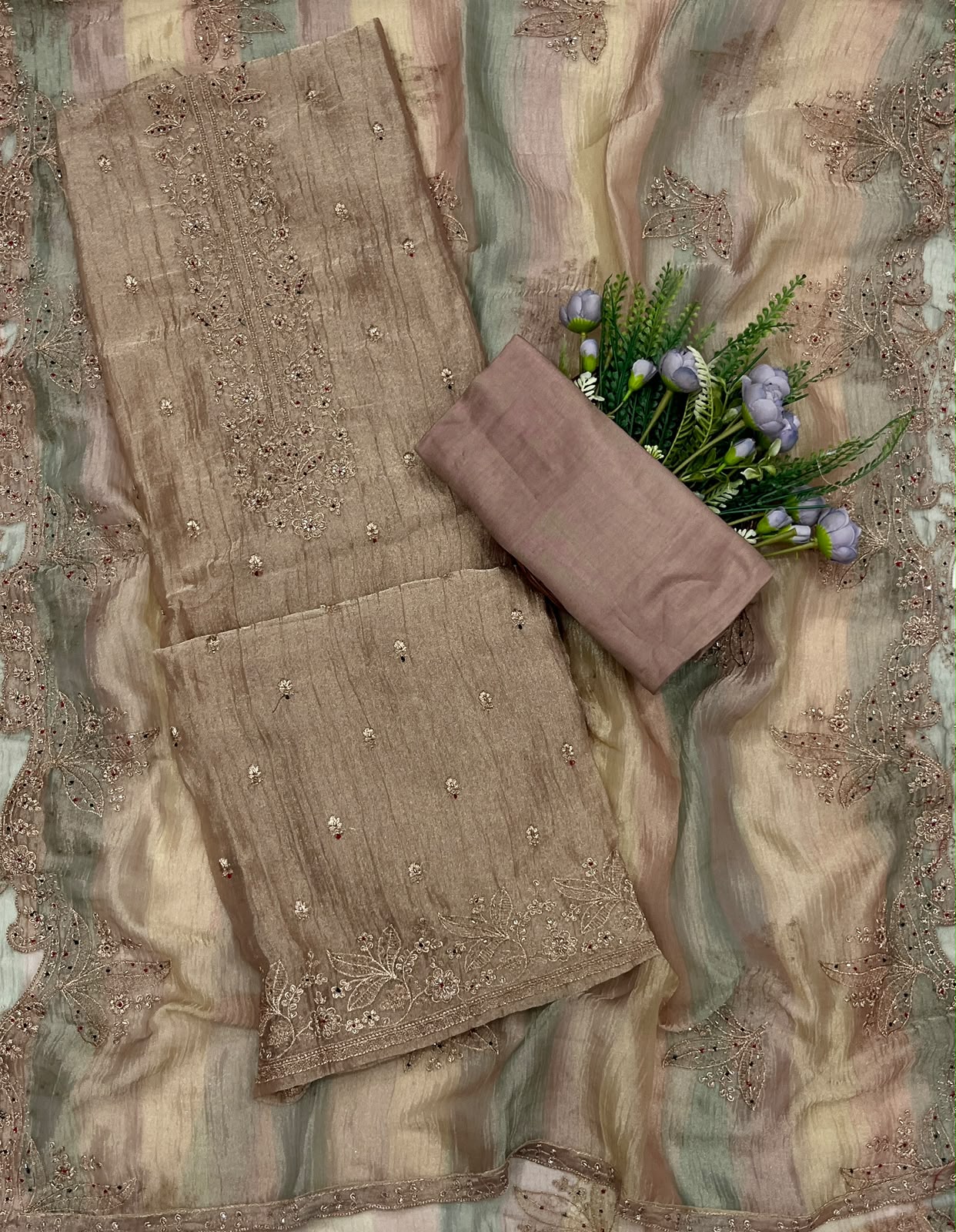 316C Crush Shimmer Dusty Skin Suit Fabric / CKC Banarasi Edit