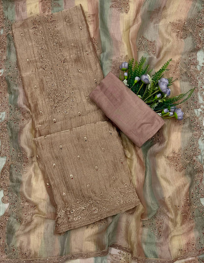 316C Crush Shimmer Dusty Skin Suit Fabric / CKC Banarasi Edit