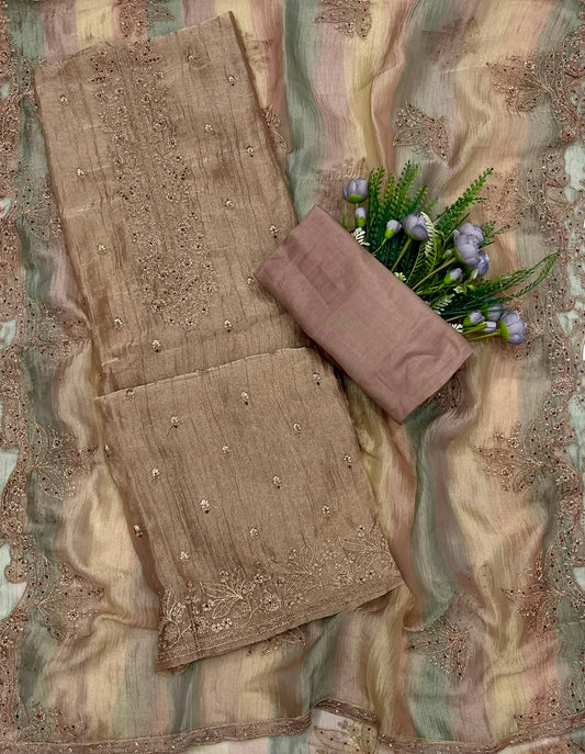 316C Crush Shimmer Dusty Skin Suit Fabric / CKC Banarasi Edit