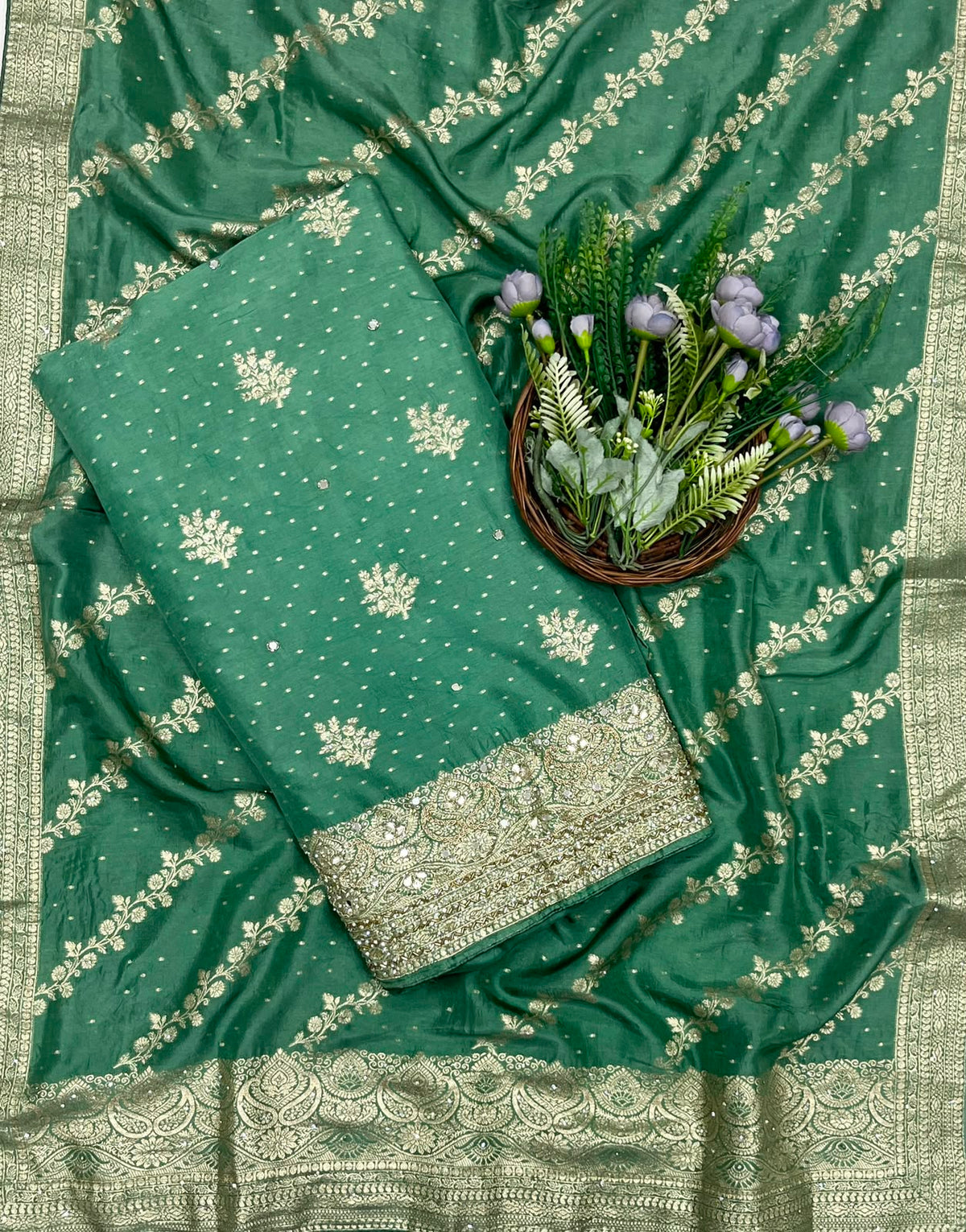 371C Dola Silk Sea Green  Suit Fabric/ CKC Partywear Collection