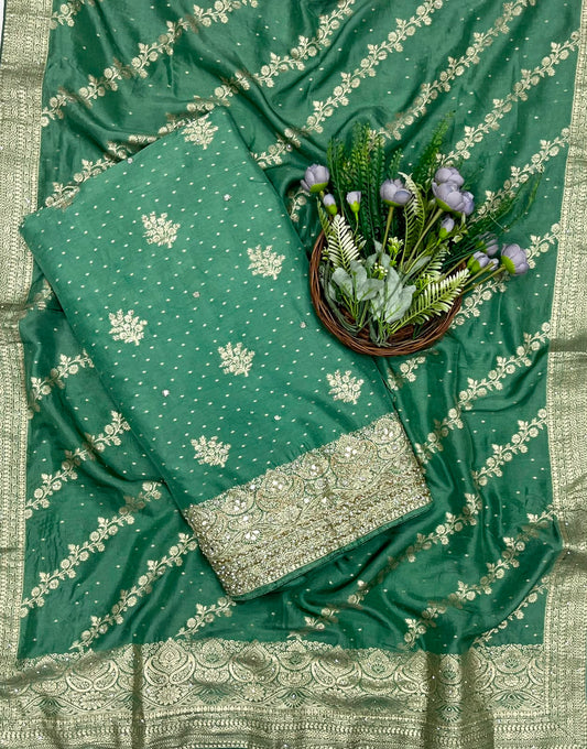 371C Dola Silk Sea Green  Suit Fabric/ CKC Partywear Collection