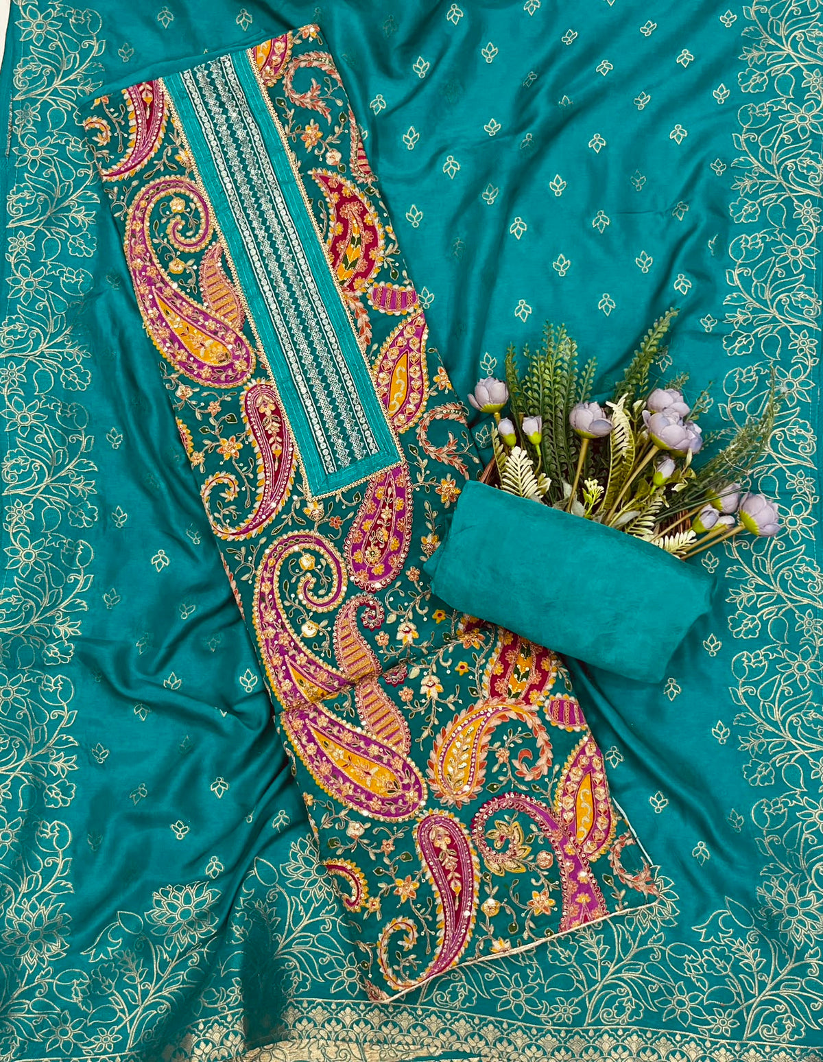 390C Crepe Sea Blue Suit Fabric/ CKC Partywear Collection