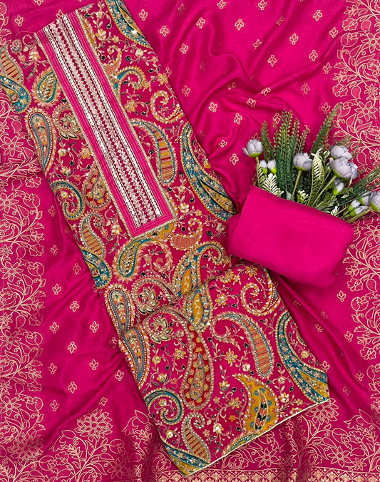 391C Crepe Hot Pink Suit Fabric/ CKC Partywear Collection