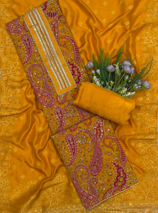 392C Crepe Mustard Suit Fabric/ CKC Partywear Collection