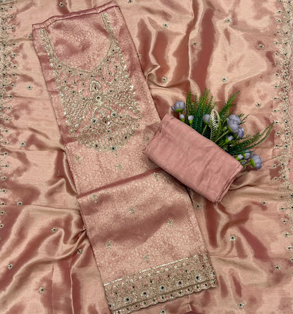 330C Banarasi Brocade Peach Suit Fabric / CKC Banarasi Edit