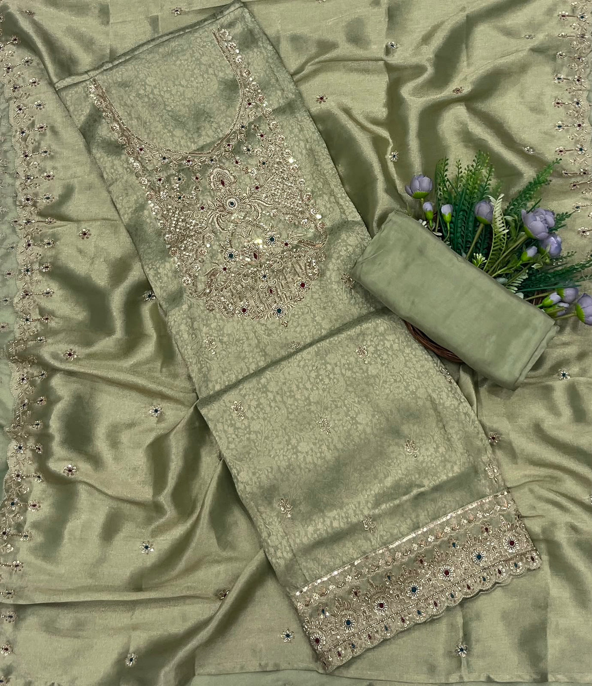329C Banarasi Brocade Light Green Suit Fabric / CKC Banarasi Edit