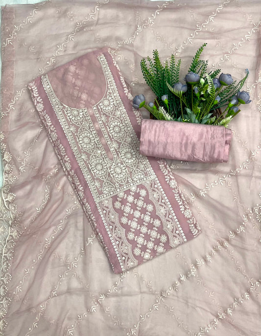 312C Lakhnavi Georgette Light Pink Suit Fabric/ CKC Lakhnavi Suits