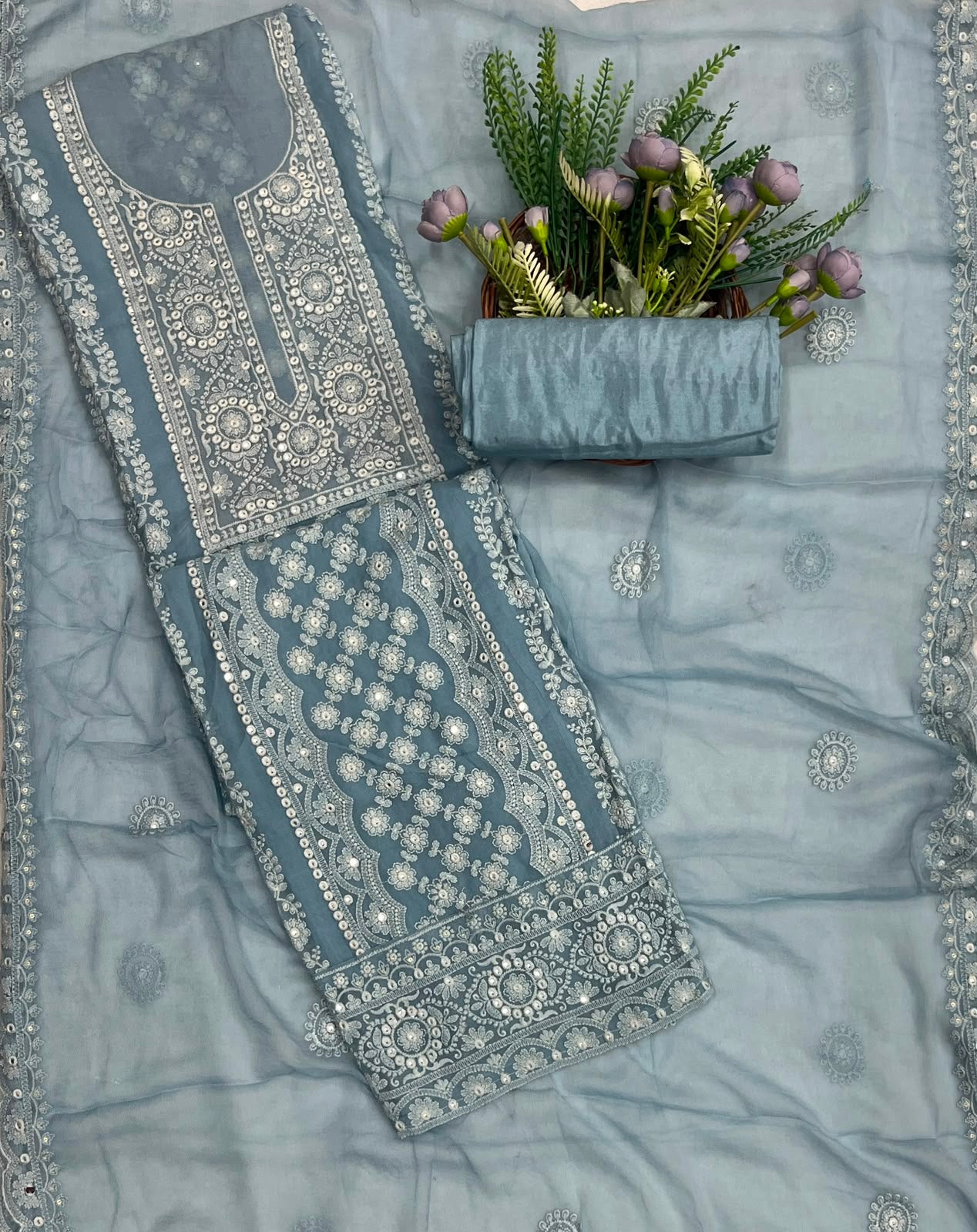 313C Lakhnavi Georgette Light Ice Blue  Suit Fabric/ CKC Lakhnavi Suits