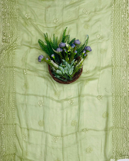 323C Lakhnavi Georgette Light Green Suit Fabric/ CKC Lakhnavi Suits