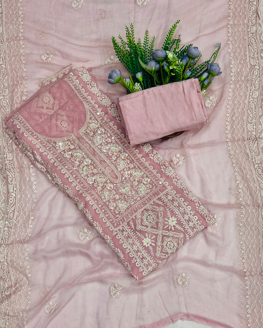325C Lakhnavi Georgette Light Pink Suit Fabric/ CKC Lakhnavi Suits