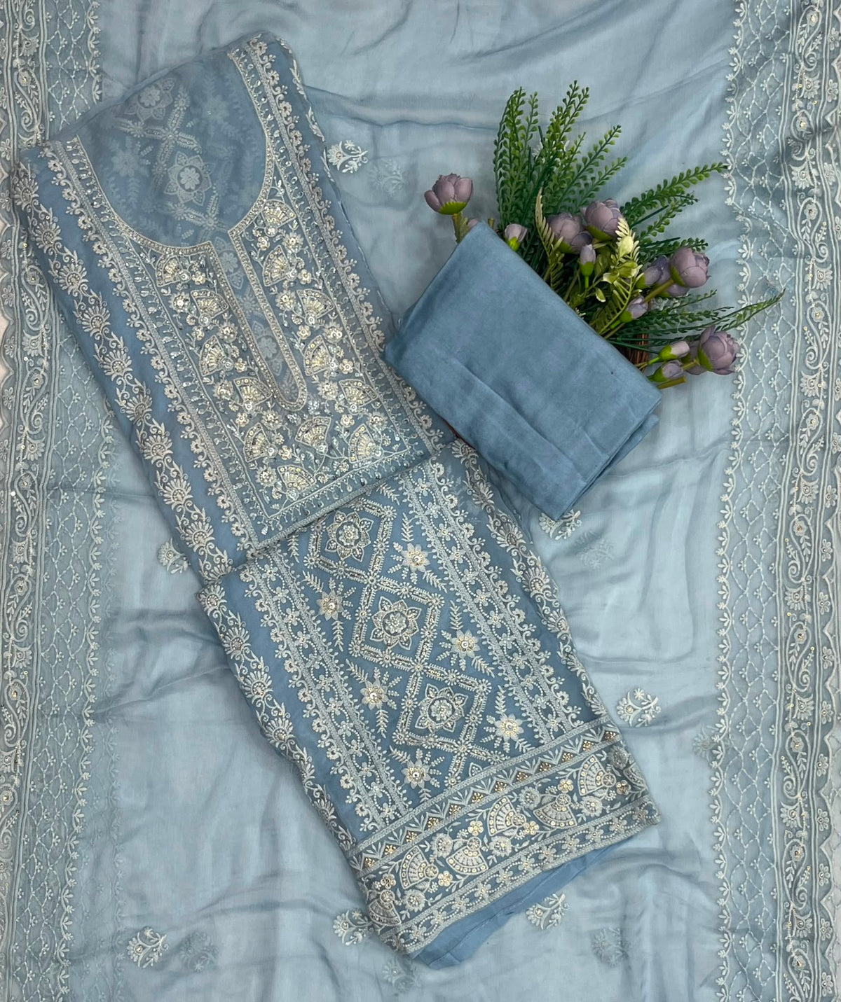 324C Lakhnavi Georgette Light Blue Suit Fabric/ CKC Lakhnavi Suits