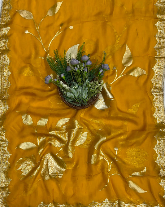 358C Banarasi Organza Mehndi Green With Yellow Suits Fabric/ CKC Banarasi Edit