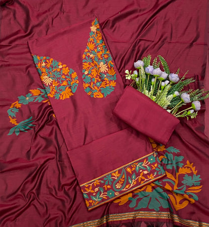 409C Jamdani Red Suit Fabric / CKC Jamdani Suits