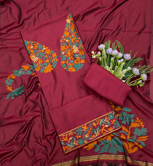 409C Jamdani Red Suit Fabric / CKC Jamdani Suits
