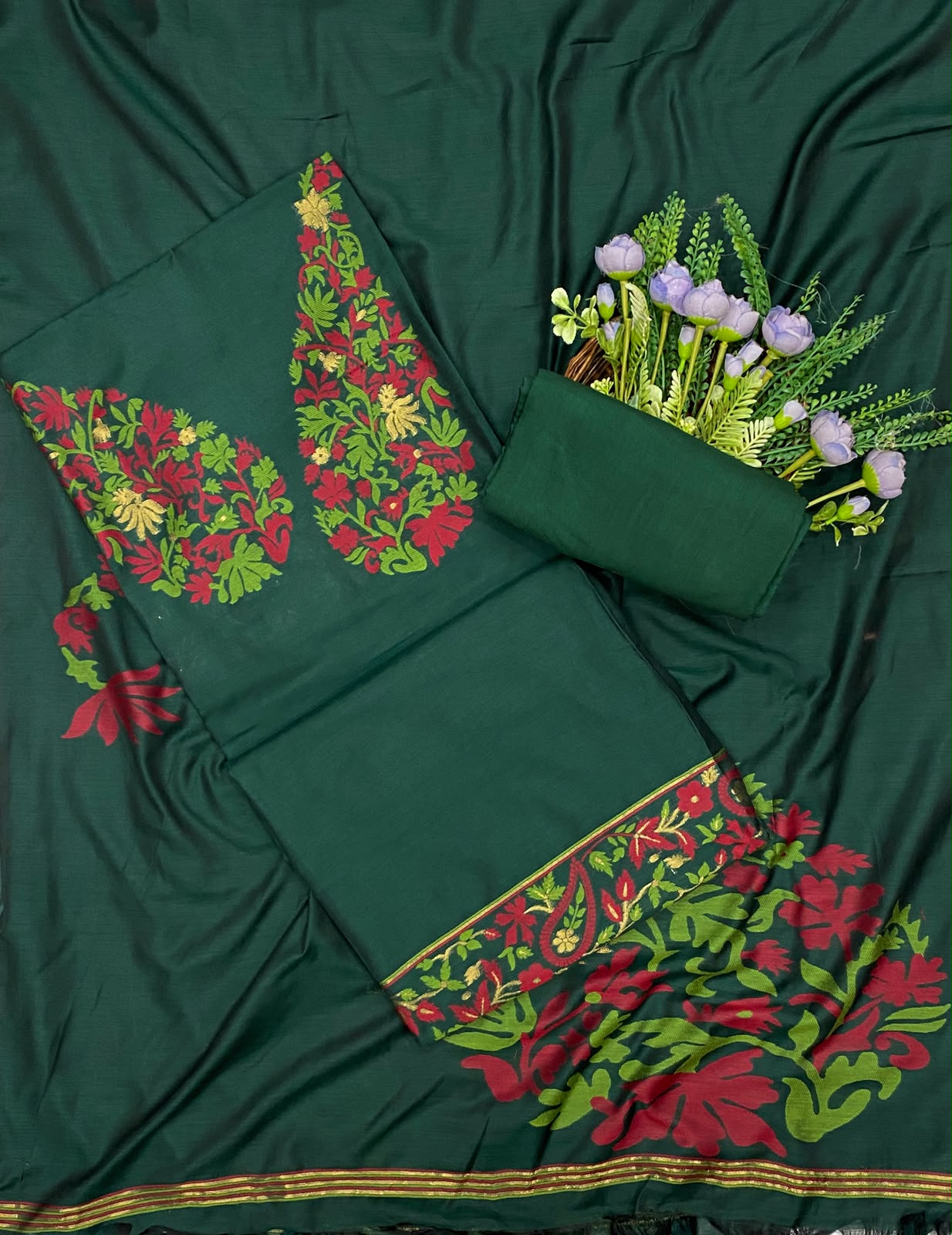 411C Jamdani Dark Green Suit Fabric / CKC Jamdani Suits