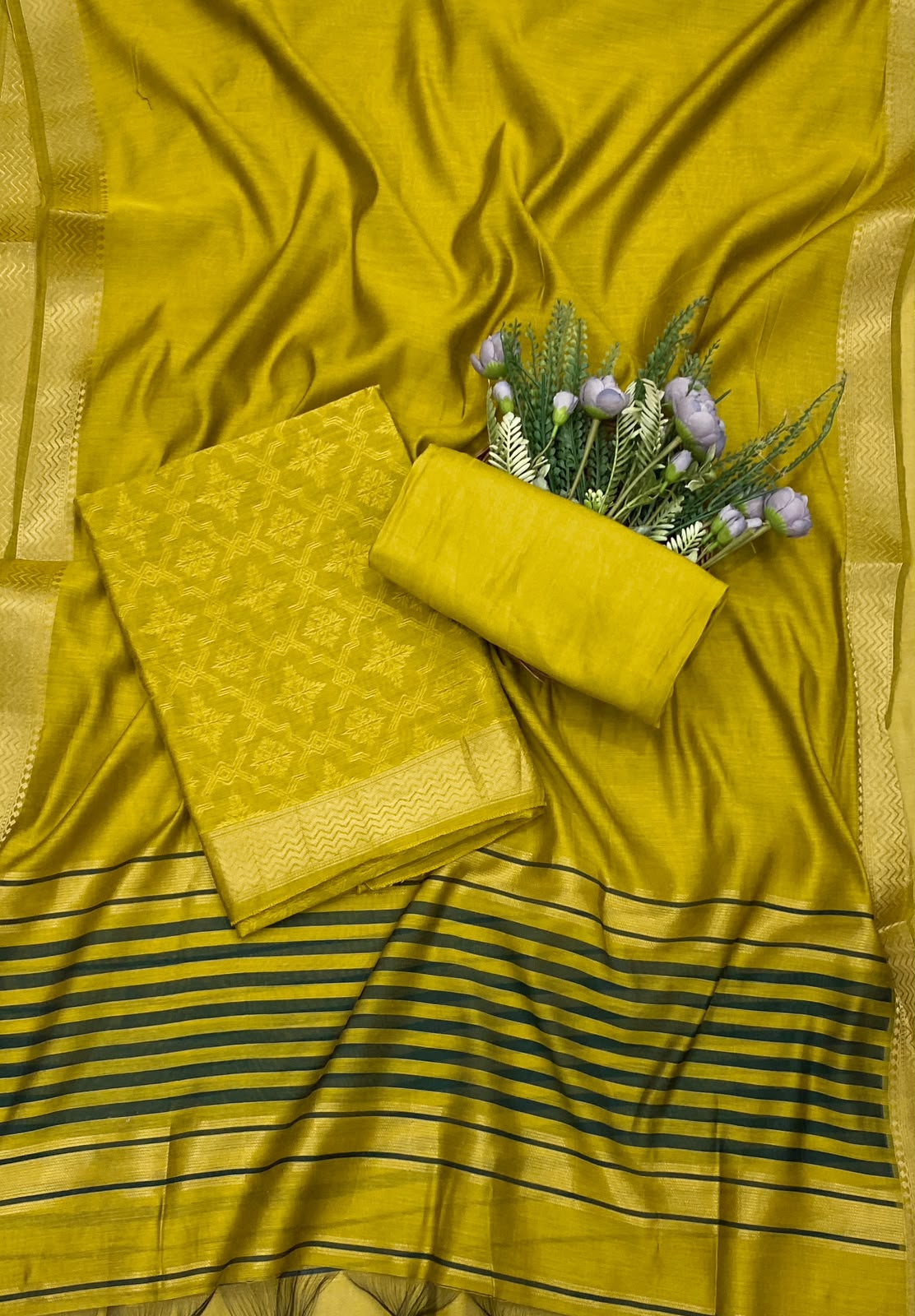 339C Jamdani Mustard Yellow Suit Fabric / CKC Jamdani Suits