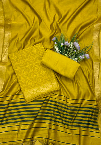 339C Jamdani Mustard Yellow Suit Fabric / CKC Jamdani Suits
