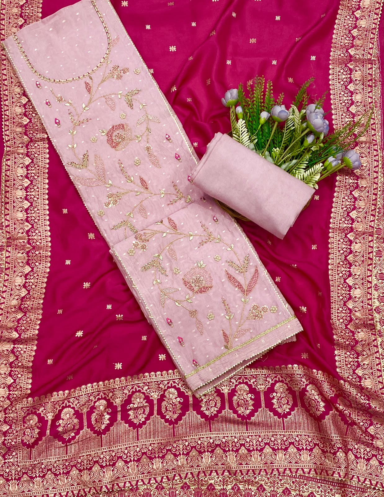 383C Chanderi Silk Light Pink Suit Fabric/ CKC Partywear Collection