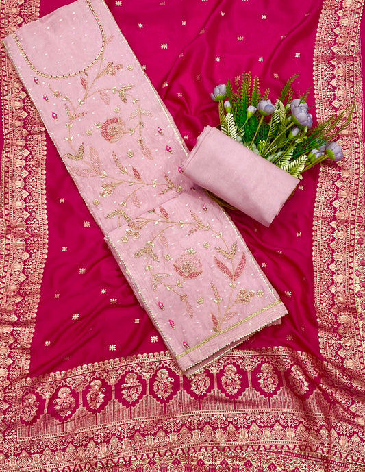 383C Chanderi Silk Light Pink Suit Fabric/ CKC Partywear Collection