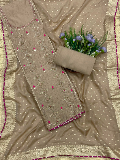 388C Chanderi Silk Dusty Beige Suit Fabric/ CKC Partywear Collection