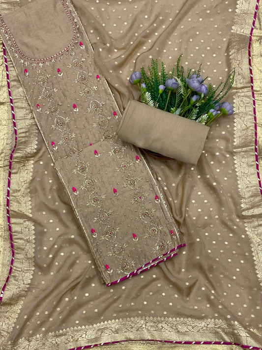 388C Chanderi Silk Dusty Beige Suit Fabric/ CKC Partywear Collection