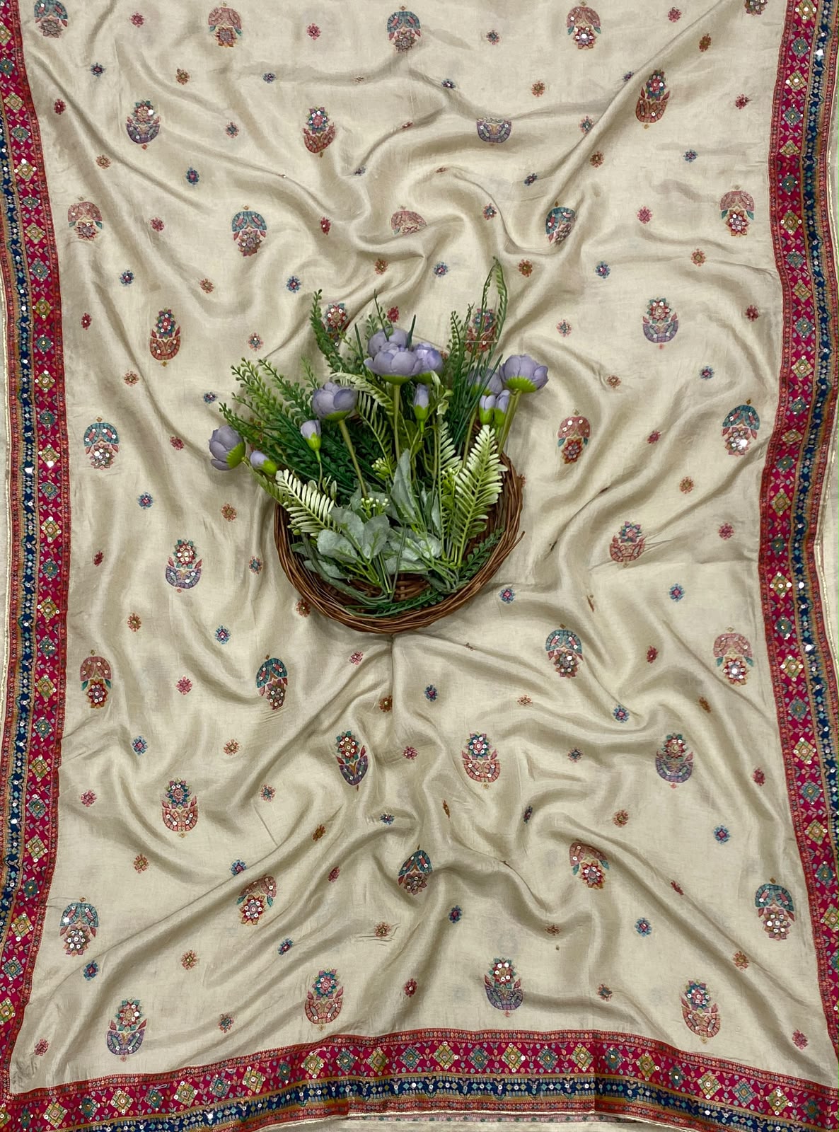 385C Dola Silk Cream Suit Fabric/ CKC Partywear Collection