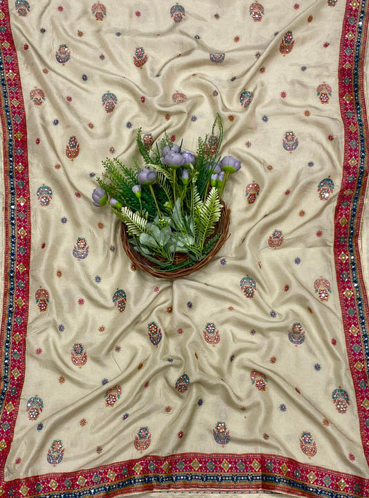 385C Dola Silk Cream Suit Fabric/ CKC Partywear Collection