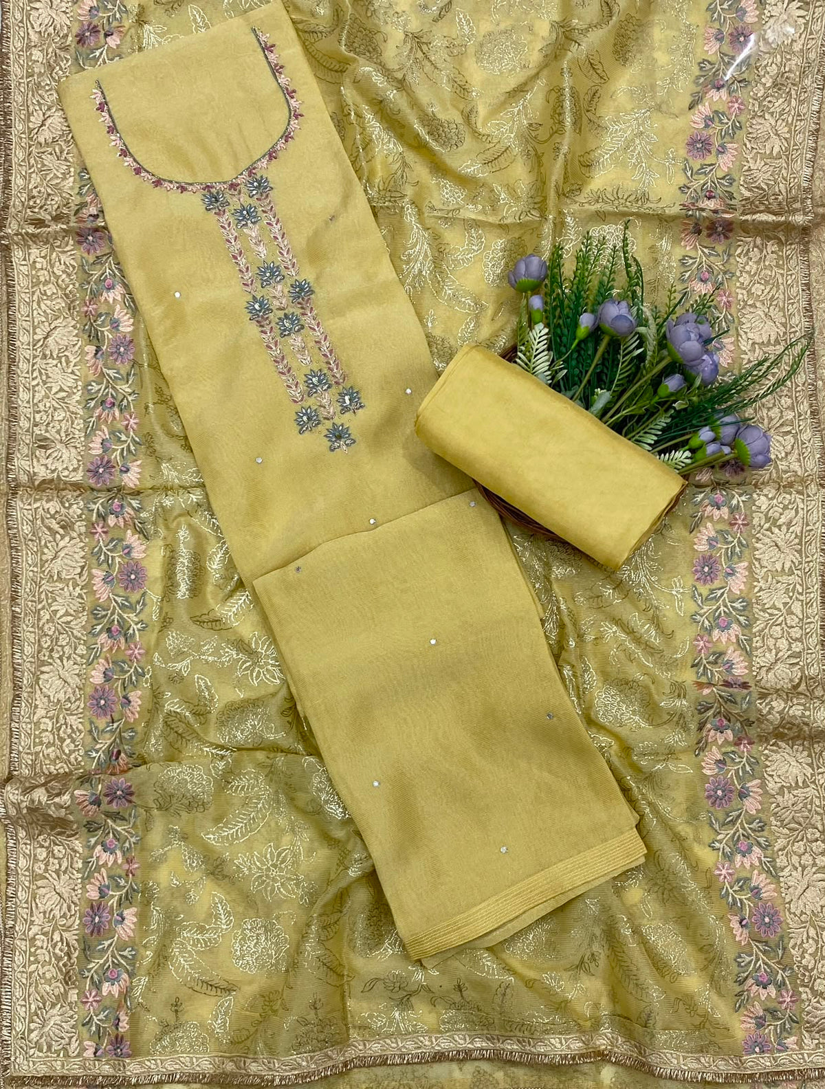 384C Shimmer Kotta Lemon Suit Fabric/ CKC Partywear Collection