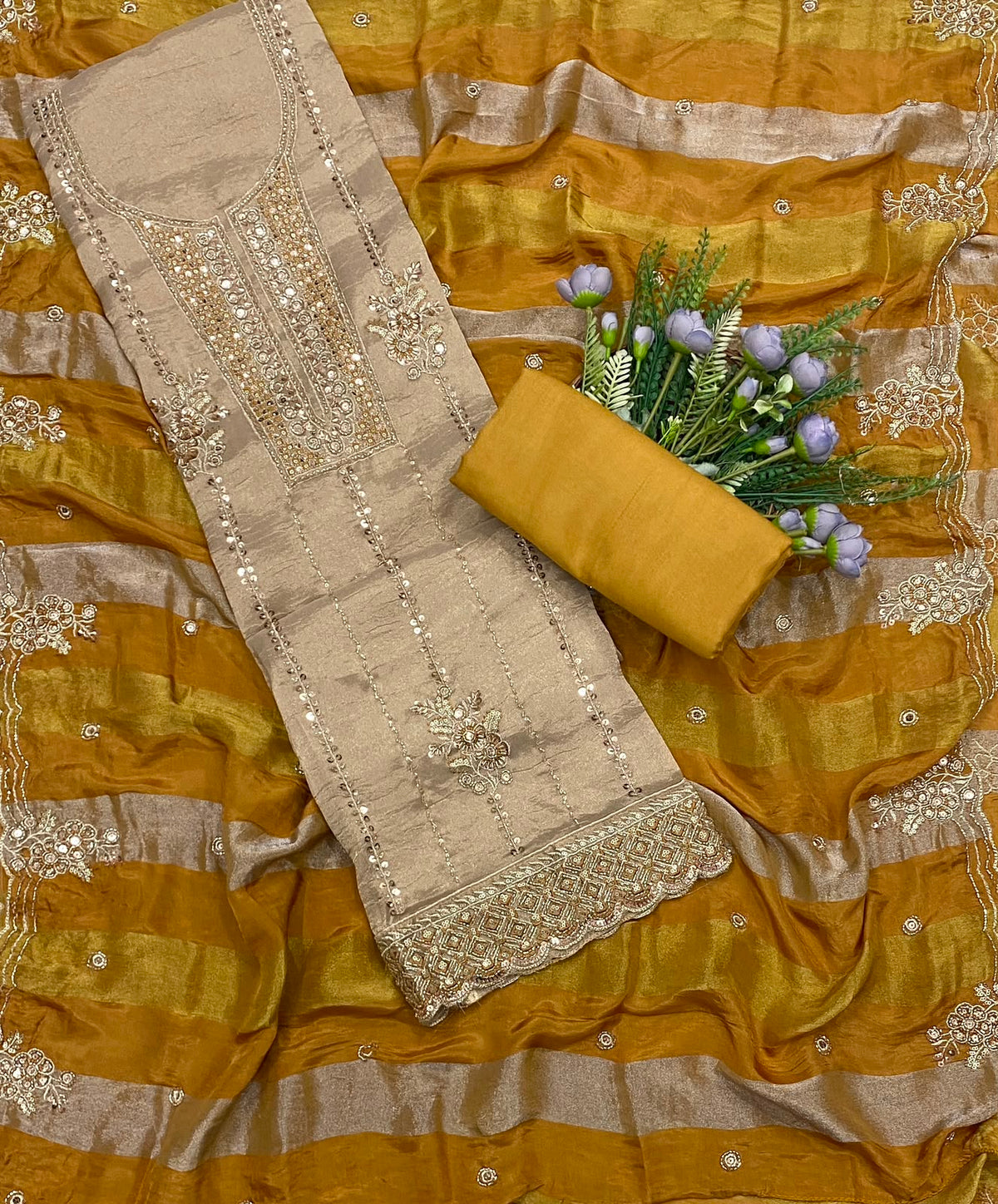 321C Shimmer Skin With Yellow Suit Fabric / CKC Banarasi Edit