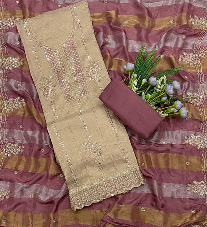 320C Shimmer Skin With Onion Pink Suit Fabric / CKC Banarasi Edit