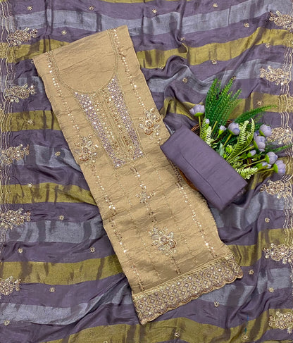 319C Shimmer Skin With Lilac Suit Fabric / CKC Banarasi Edit