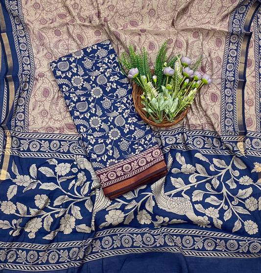403C Maheshwari Dusty Navy Blue Suit Fabric / CKC Maheshwari Suits