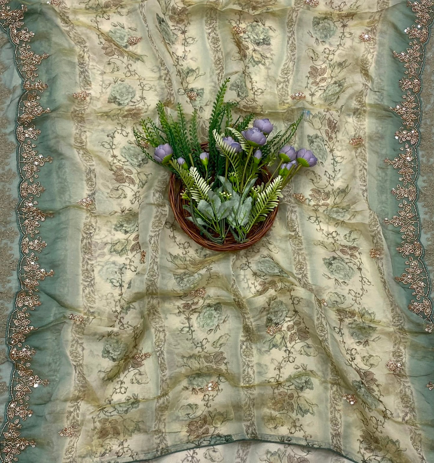 349C Banarasi Shimmer Skin With Dusty Sea Green Suit Fabric / CKC Banarasi Edit