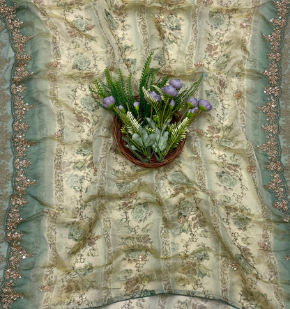 349C Banarasi Shimmer Skin With Dusty Sea Green Suit Fabric / CKC Banarasi Edit