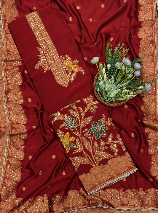342C Silk Dark Red Suit Fabric / CKC Banarasi Edit