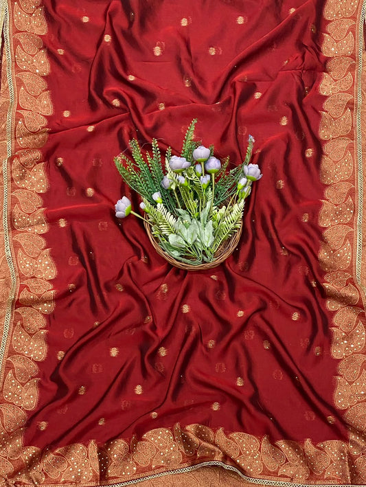 342C Silk Dark Red Suit Fabric / CKC Banarasi Edit