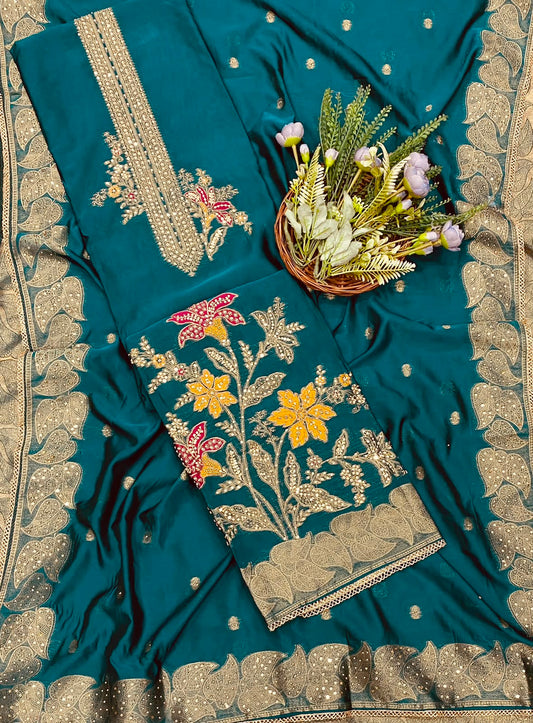 343C Silk Dark Peacock Blue Suit Fabric / CKC Banarasi Edit