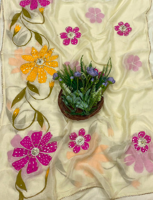 387C Banarasi Organza Cream suit Fabric/ CKC Partywear Collection