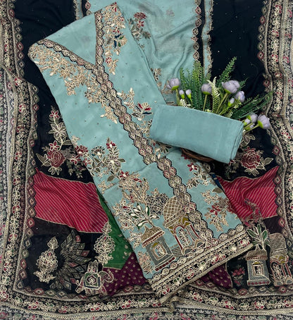 374C Crepe Dusty Blue Suit Fabric/ CKC Partywear Collection