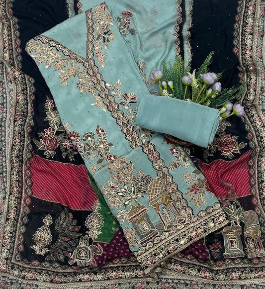 374C Crepe Dusty Blue Suit Fabric/ CKC Partywear Collection