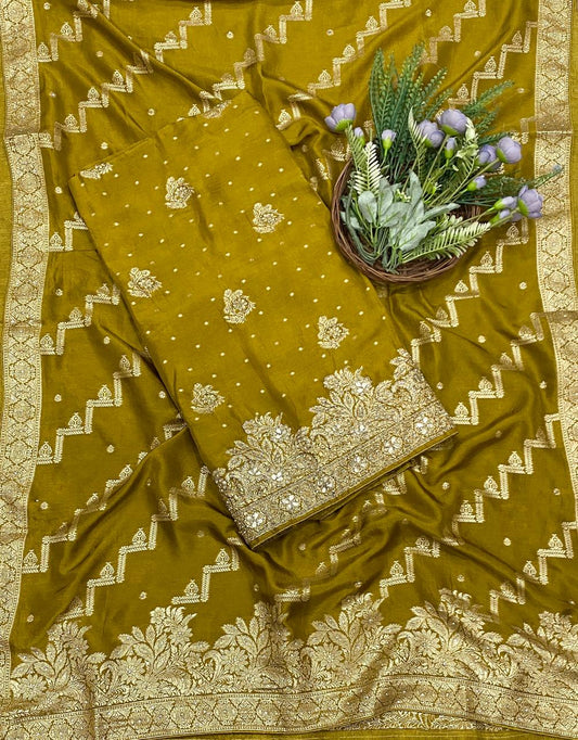 413C Dola Silk Dark Mustard Suit Fabric/ CKC Partywear Collection